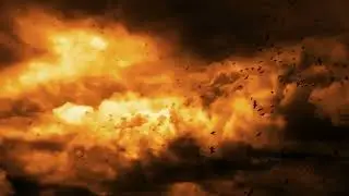 Dramatic evening sky and flock of black crows wallpaper