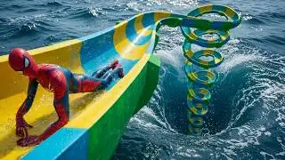 Spiderman in water slides/Epic Ragdoll Physics/ GTA 5 Ep.150 #waterslide #ragdoll #spiderman