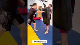 Вертушка в печень. Отработка удара ногой с разворота в корпус. 