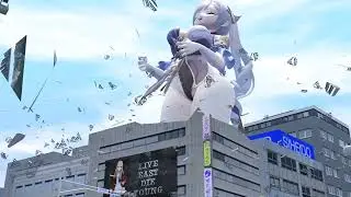 Giantess Keqing growth out of building
