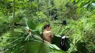 Solo bushcraft survival camping, Build shelters in the wilderness 18