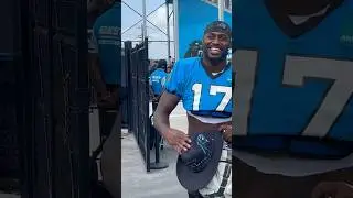 Carolina fan gifts Xavier Legette with custom cowboy hat featuring Gamecock and Panthers logos. #NFL