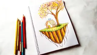How To Draw A Floating Island| Flying Island Drawing Tutorial |Pencil Sketch|Farjana Drawing Academy