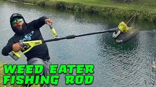 DIY Weed Eater Fishing Rod Challenge!!! BIG FISH!