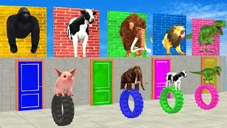 Choose the Right Door with WHEELS Cow Lion Mammoth Dino Gorilla Play Glass Challenge Break the Wall