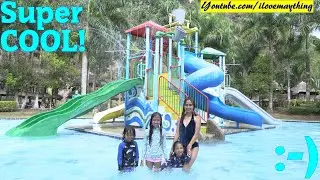 Children's Swimming Pool Slides and Animals at the ZOO. Hulyan and Maya's Water Playtime Fun! TOYS!