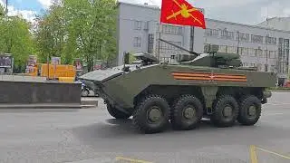 Москва. Военная колонна в городе. Генеральная репетиция 2023.