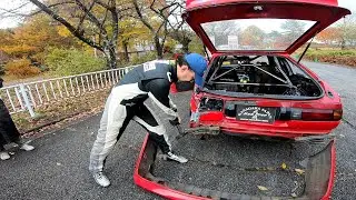 AE86 @runningfree86Driftcomplexx 峠 最速 からのガードレールに、、、