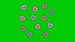 Animation of Neon radiant little pink and purple love hearts | No Copyright Green Screen effect 4K