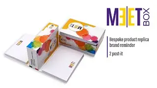 Meet Box and Meet Box Maxi - 2 post-it notes with a cardboard case. Bespoke product replica.