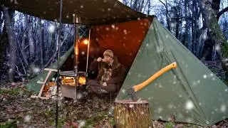 Heated Bushcraft Shelter in The Snow