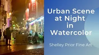 Urban Scene at Night in Watercolor