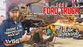 FORD 302 and C4 Trans Mock Up In The 1935 Ford Hotrod Build! PLUS - The 4 Link Is Coming Together!