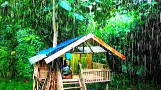 HEAVY RAIN CAMPING - POURED BY HARD RAIN - Sleeping in a comfortable and peaceful hut.