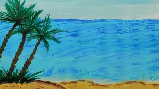 Beach sea scenery from watercolor painting
