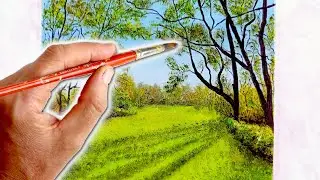 Рисование солнечной поляны красками.