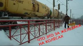 На ЖД переходе. Хати первый раз увидел поезд.