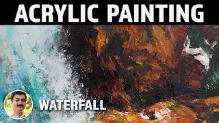Acrylic Painting | Abstract Waterfall | Palette Knife | Muralidhar Suvarna