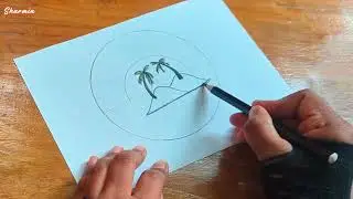 Scenery drawing in circle || Pencil Drawing || Landscape Scene Art Sketch