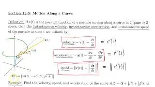 Section 12.6 Motion Along a Curve