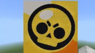 built a pixel art logo brawl stars in minecraft