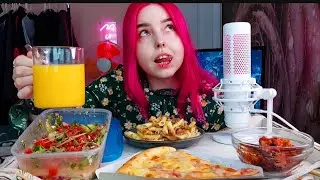 Макароны по флотски,пицца,баклажаны и салат мукбанг/mukbang