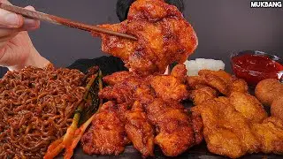 ASMR MUKBANG | Black Bean Noodles & Fried Chicken 🍗 KIMCHI EATING 교촌순살 레드순살 & 짜슐랭 파김치 소스 퐁당! 먹방