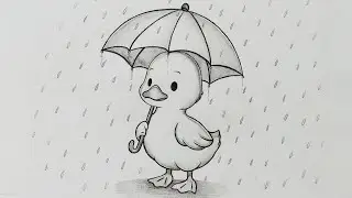 How to draw a Duck with umbrella | How to draw a Duck step by step | easy duck drawing for beginners