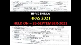 HPAS 2021 SOLVED PAPER || HIMACHAL ADMINISTRATIVE SERVICES 2021 SOLVED PAPER ANSWERS