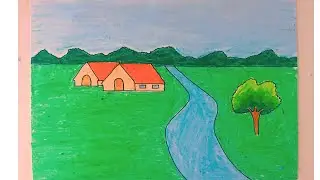 How To Draw Easy Scenery | Pastel boya ile Kolay Manzara Resmi