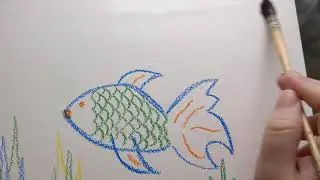 Rainbow fish mixed media painting