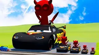 Devil Sprunki McQueen vs Deadly Trains & Ultimate Obstacles | BeamNG.Drive