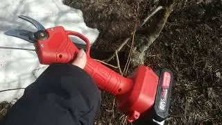 Аккумуляторный секатор со с,,емными аккумуляторами.