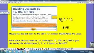 Topic 7-5, Dividing Decimals by 10, 100, and 1,000, October 29 homework
