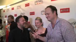 Ricky Gervais smashes big sweaty reporter, Brad Blanks