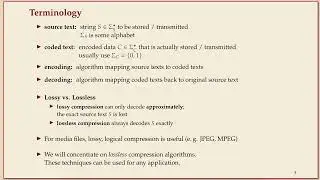 COMP526 (Fall 2022) 7-1 §7.1 Compression context, terminology, fundamental limits