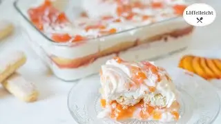 Pfirsich Himbeer no bake Dessert - mit Löffelbiskuit und Quark Sahne Creme