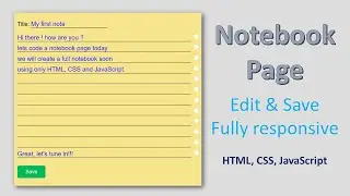 Notebook page in HTML, CSS and JavaScript || Create and save notes || note book in html