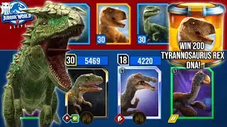 Chameleon Rajadotholus wrecked by Tyrannosaurus Rex Boss (Jurassic World Alive strike)