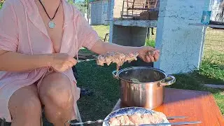 Delicious Village Style BBQ Cooking Over OPEN FIRE. Cooking show. Meat on the fire. Mila naturist