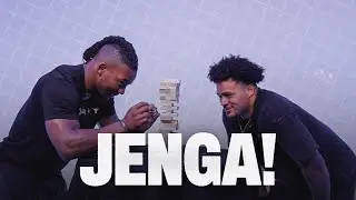Bijan Robinson and Tyler Allgeier face off in a game of Jenga! | Atlanta Falcons