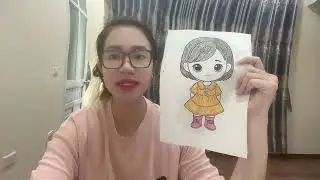 Color the little girl wearing a yellow dress and pink boots