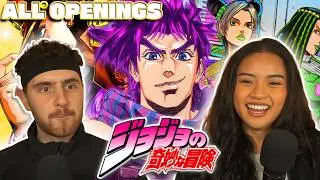 Girlfriends FIRST TIME Reaction To ALL JoJo's Bizarre Adventure OPENINGS!! (1-12)