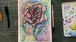 Graphic stylization on paper. Rose flower.