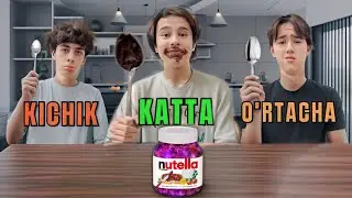 KATTA, O'RTACHA VA KICHIK QOSHIQDAN OVQAT YEYISH CHELENJ!!