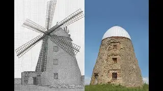Большая ветряная мельница из камня.