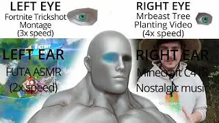 Left ear Futa ASMR Right ear Minecraft Music Left eye Fortnite Montage Right eye MrBeast
