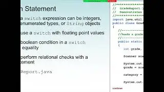 Java Programming: Selection Statements, using Switch statement, Conditional Operator and ArrayList