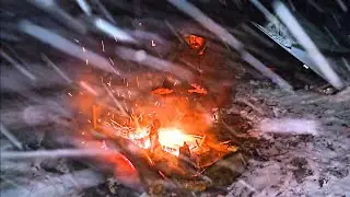 SNOW STORM Camping in the Appalachian Mountains SOLO- Cooking Venison on a hot rock