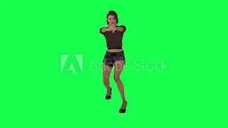 Young English woman in brown dress and black shorts resisting the door not opening from opposite